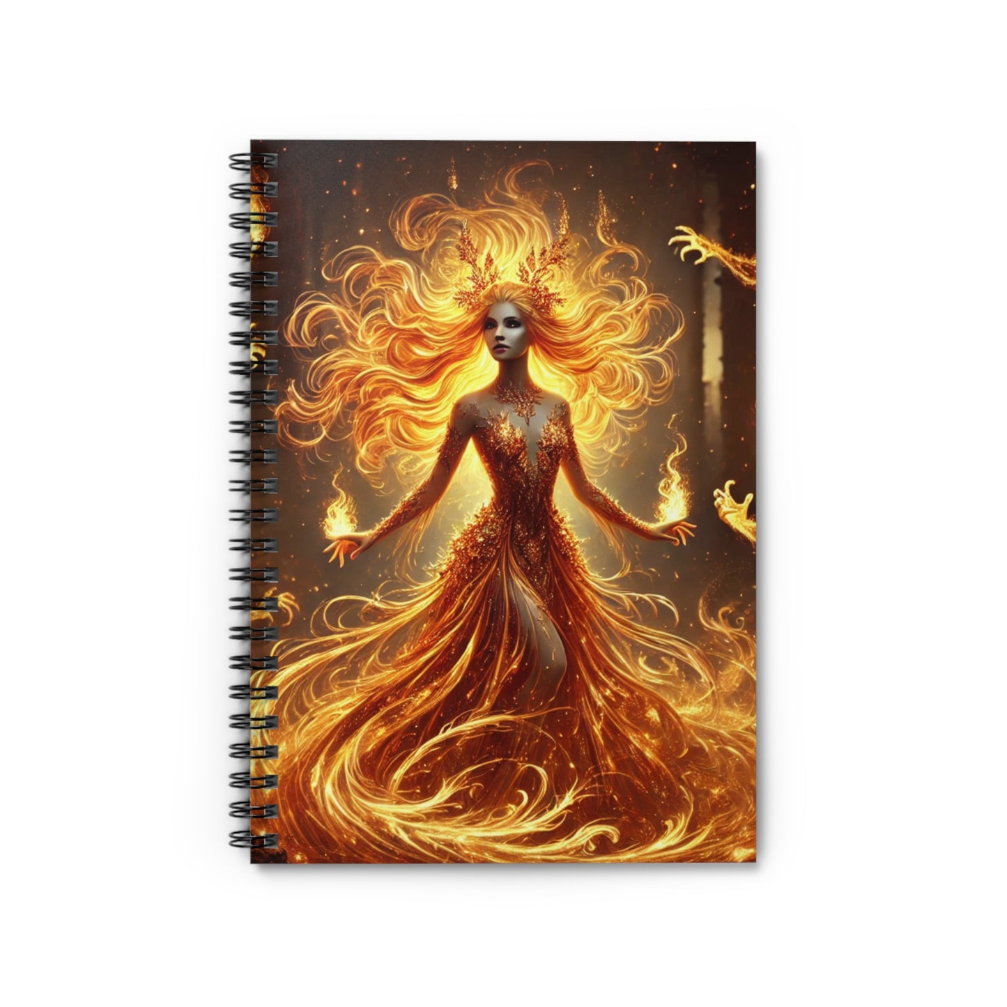 Spiral Notebook with Fiery Goddess and Demons Design