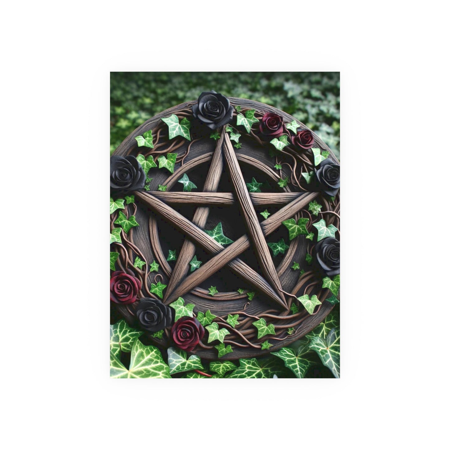 Poster - Wood Pentacle with Red and Black Roses in Ivy