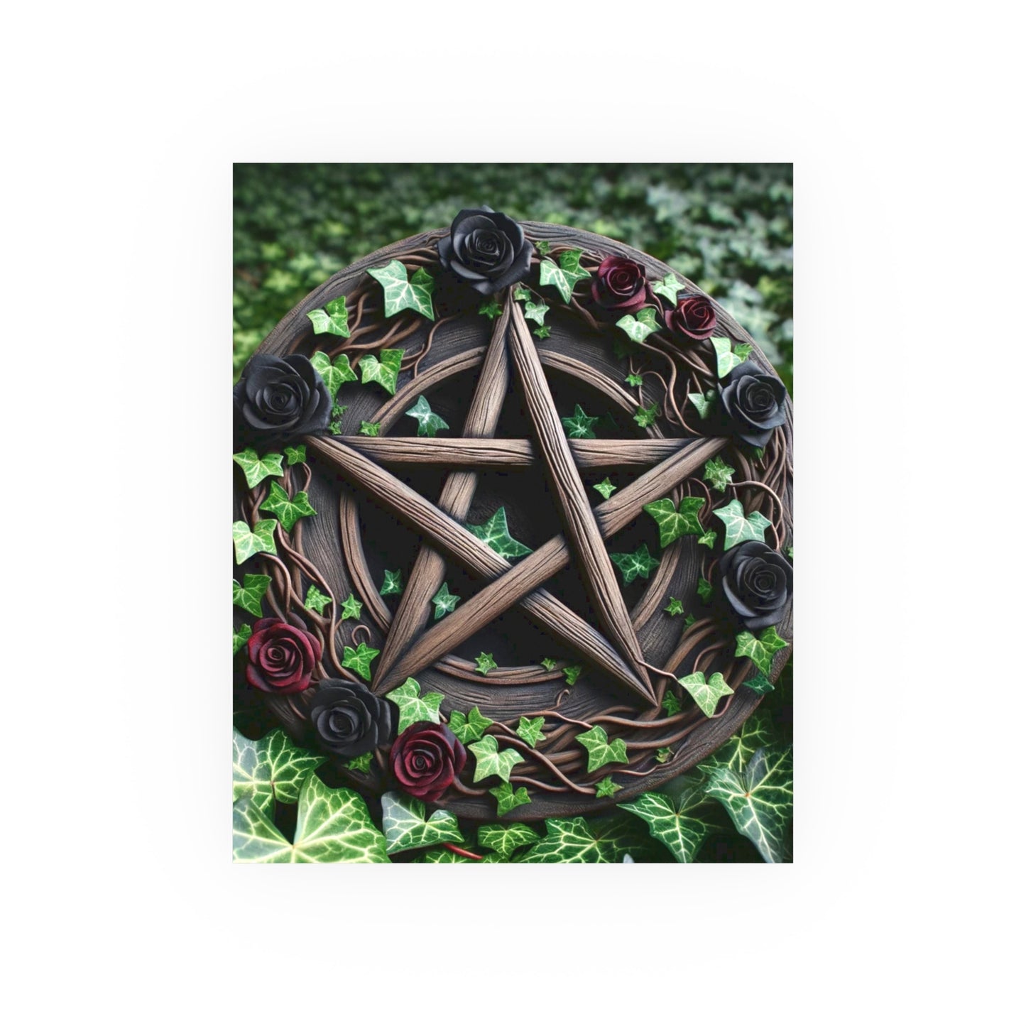 Poster - Wood Pentacle with Red and Black Roses in Ivy