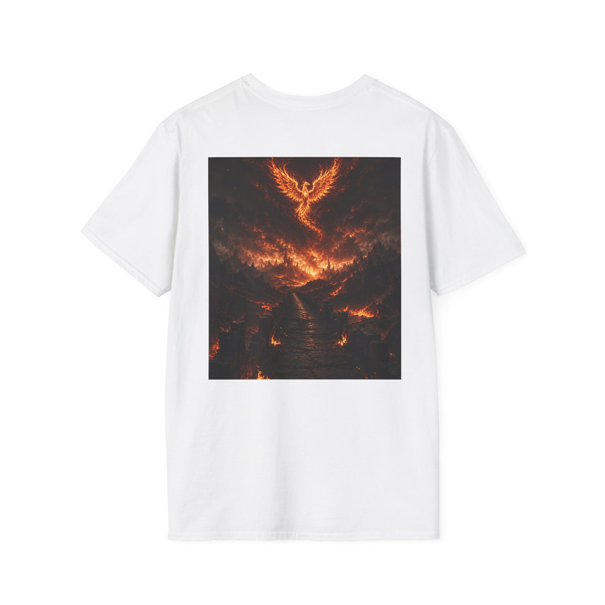 Unisex Softstyle T-Shirt – Blazing Fire Angel with Fiery Wings