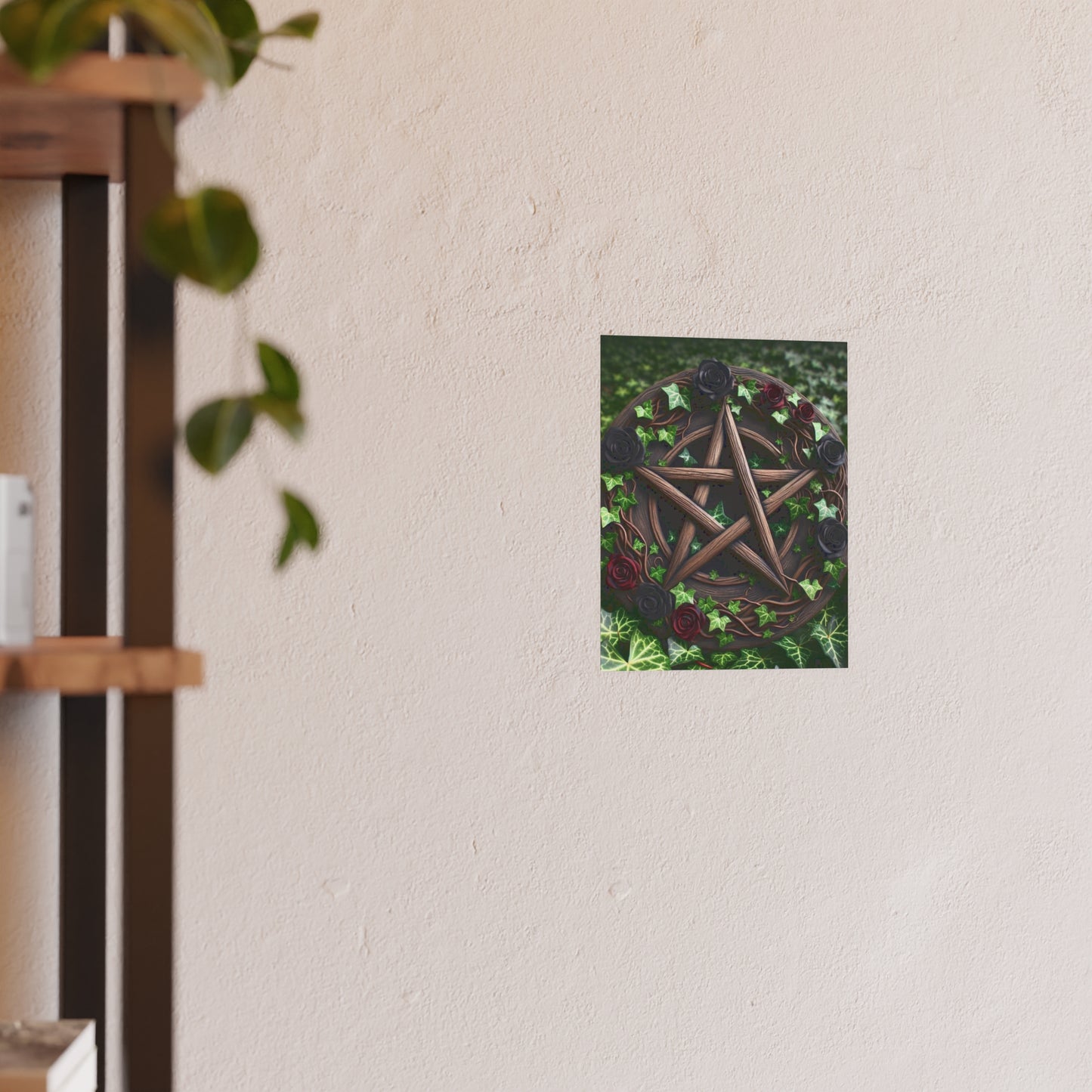 Poster - Wood Pentacle with Red and Black Roses in Ivy