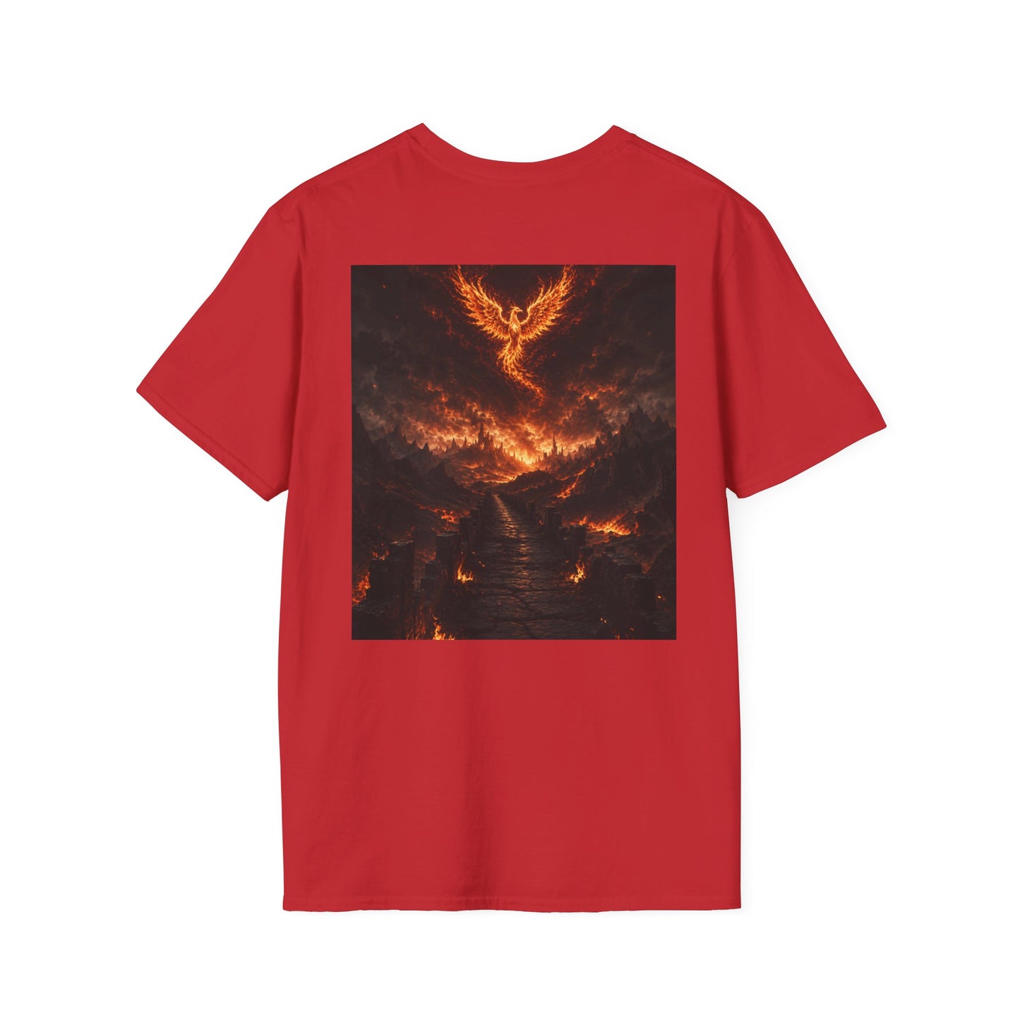Unisex Softstyle T-Shirt – Blazing Fire Angel with Fiery Wings