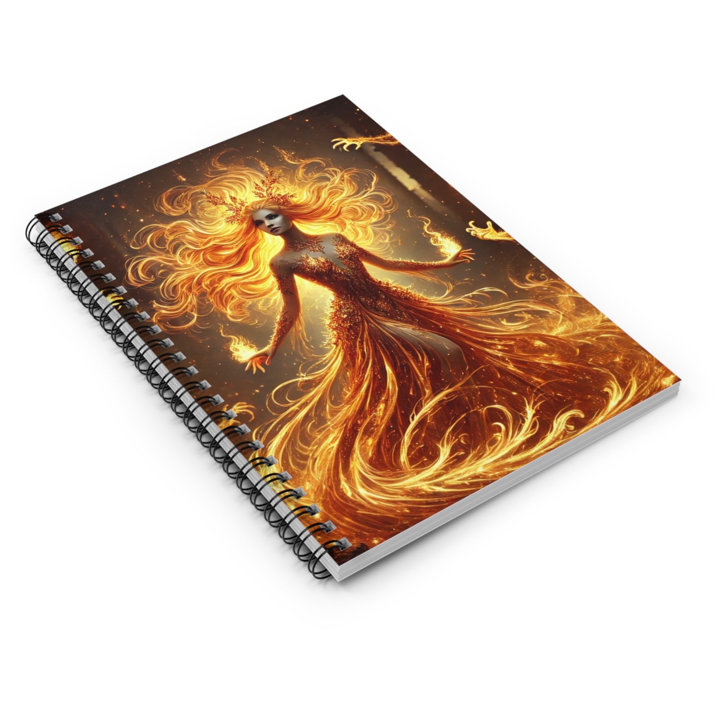 Spiral Notebook with Fiery Goddess and Demons Design