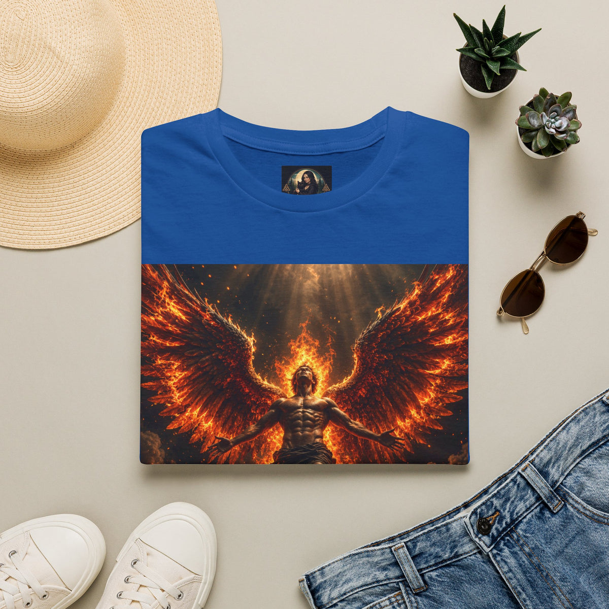 Unisex Softstyle T-Shirt – Blazing Fire Angel with Fiery Wings