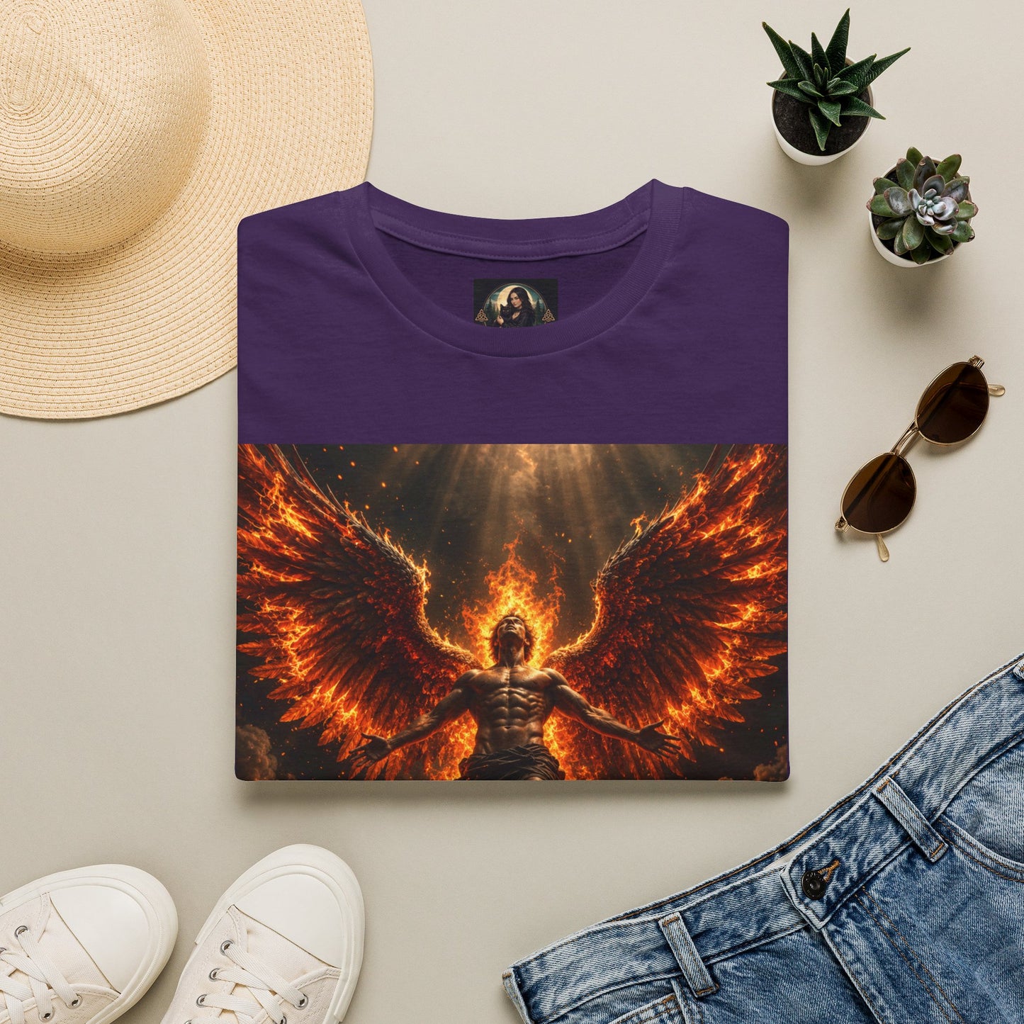 Unisex Softstyle T-Shirt – Blazing Fire Angel with Fiery Wings