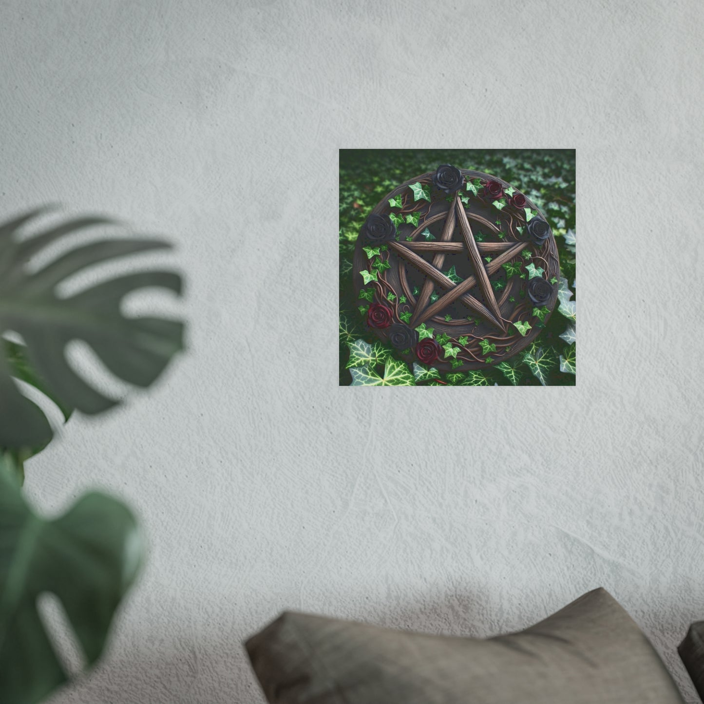 Poster - Wood Pentacle with Red and Black Roses in Ivy