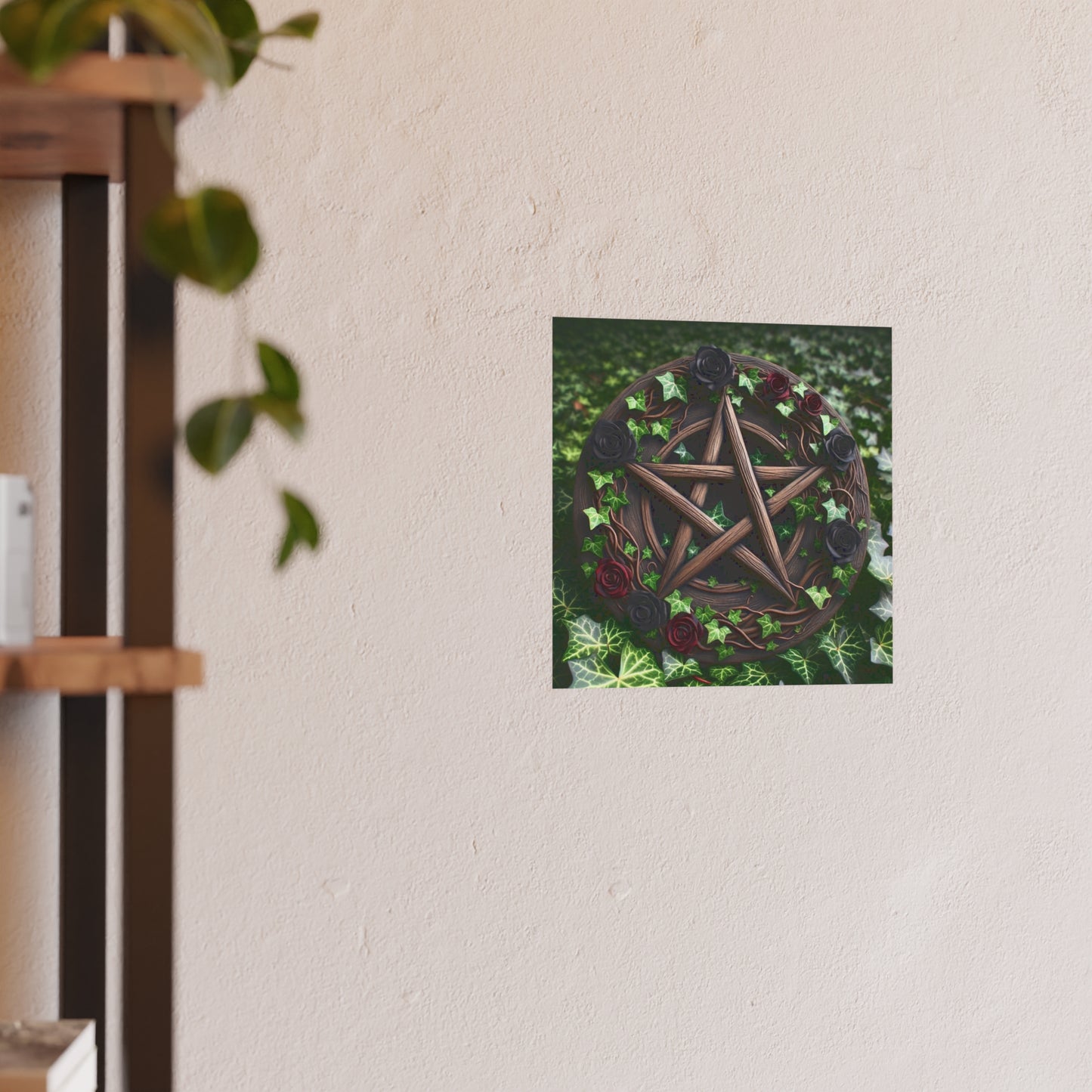 Poster - Wood Pentacle with Red and Black Roses in Ivy