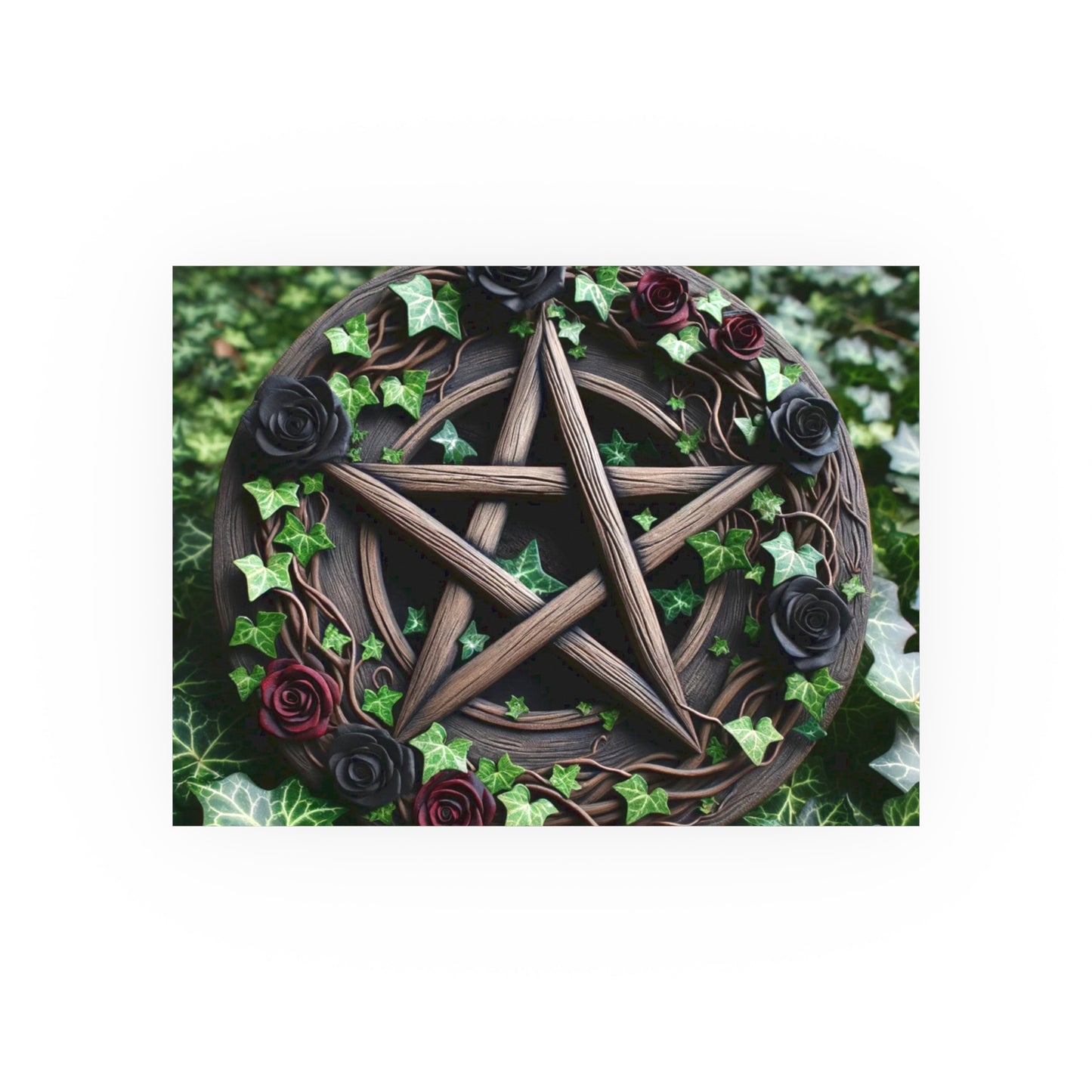 Poster - Wood Pentacle with Red and Black Roses in Ivy