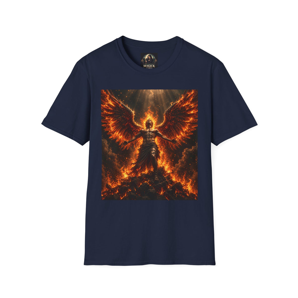 Unisex Softstyle T-Shirt – Blazing Fire Angel with Fiery Wings