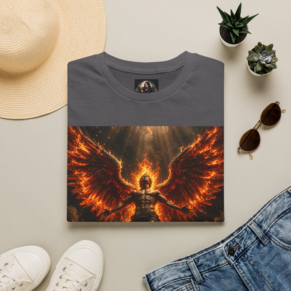 Unisex Softstyle T-Shirt – Blazing Fire Angel with Fiery Wings