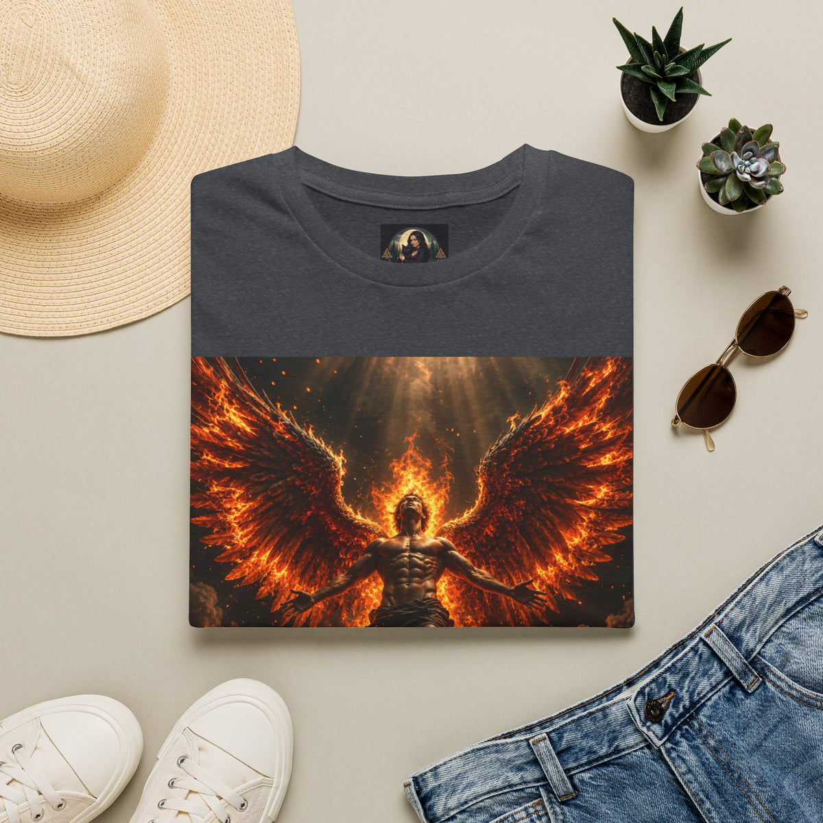 Unisex Softstyle T-Shirt – Blazing Fire Angel with Fiery Wings