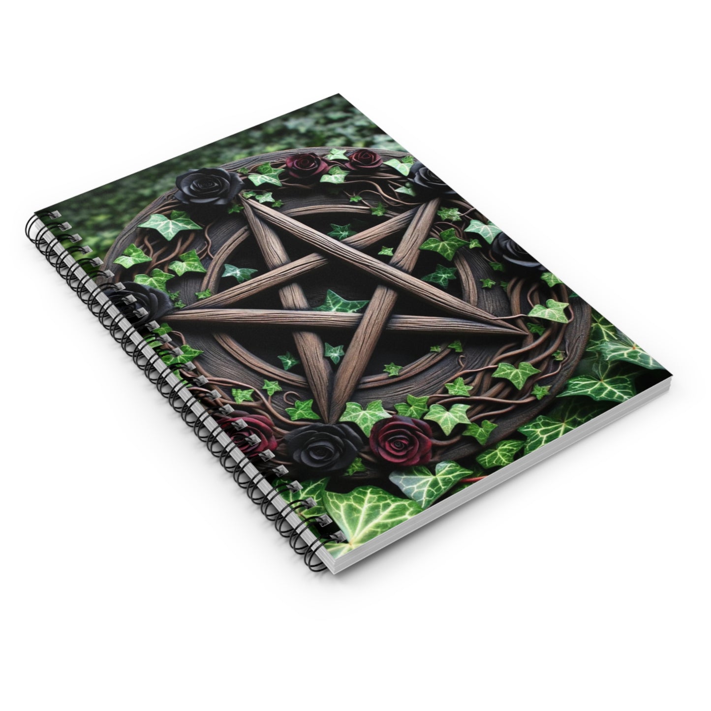 Pentacle with Red & Black Roses Spiral Notebook — Ruled Journal for Witches & Gothic Aesthetic