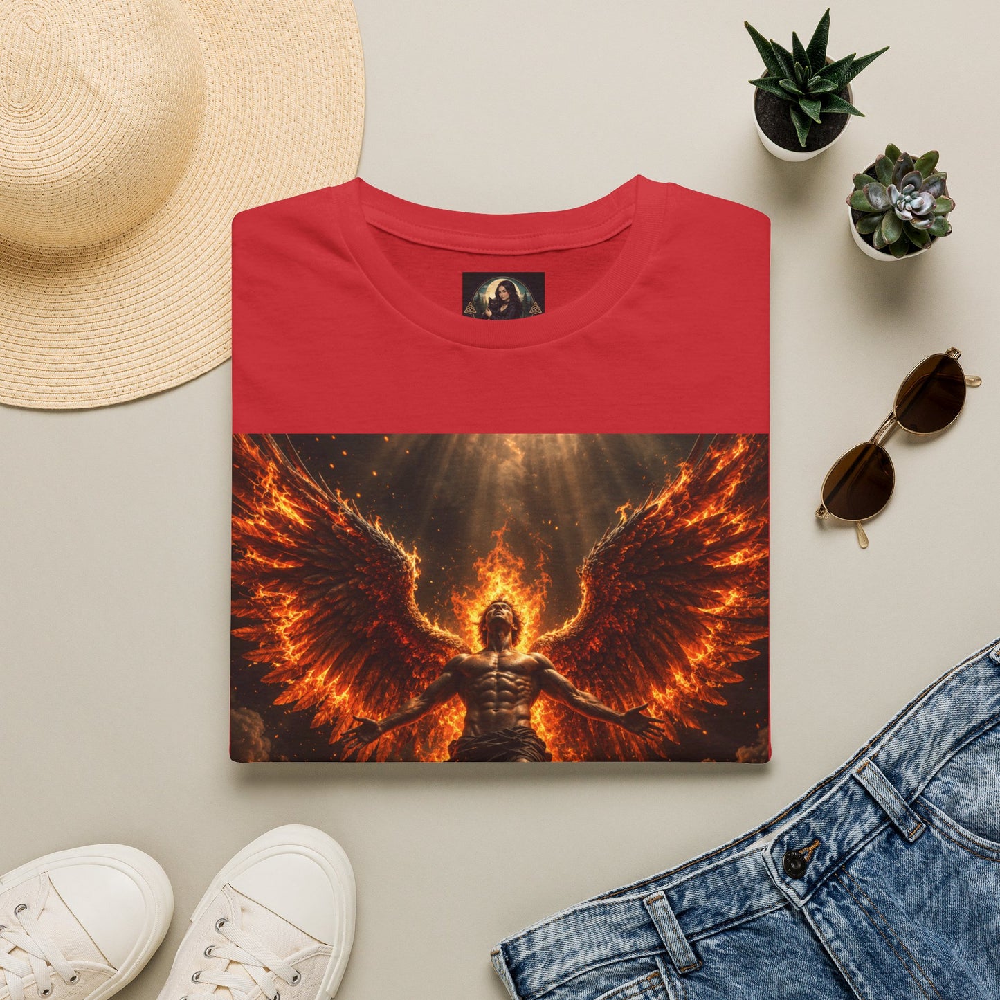 Unisex Softstyle T-Shirt – Blazing Fire Angel with Fiery Wings