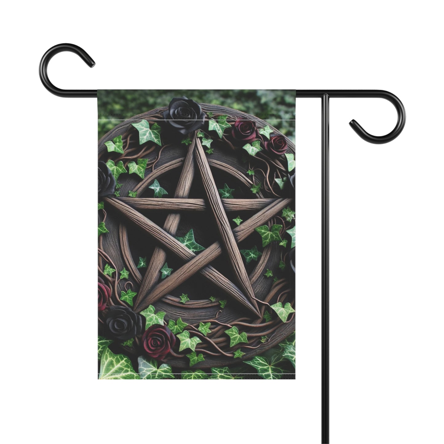 House Banner - Wood Pentacle with Red and Black Roses in Ivy Design